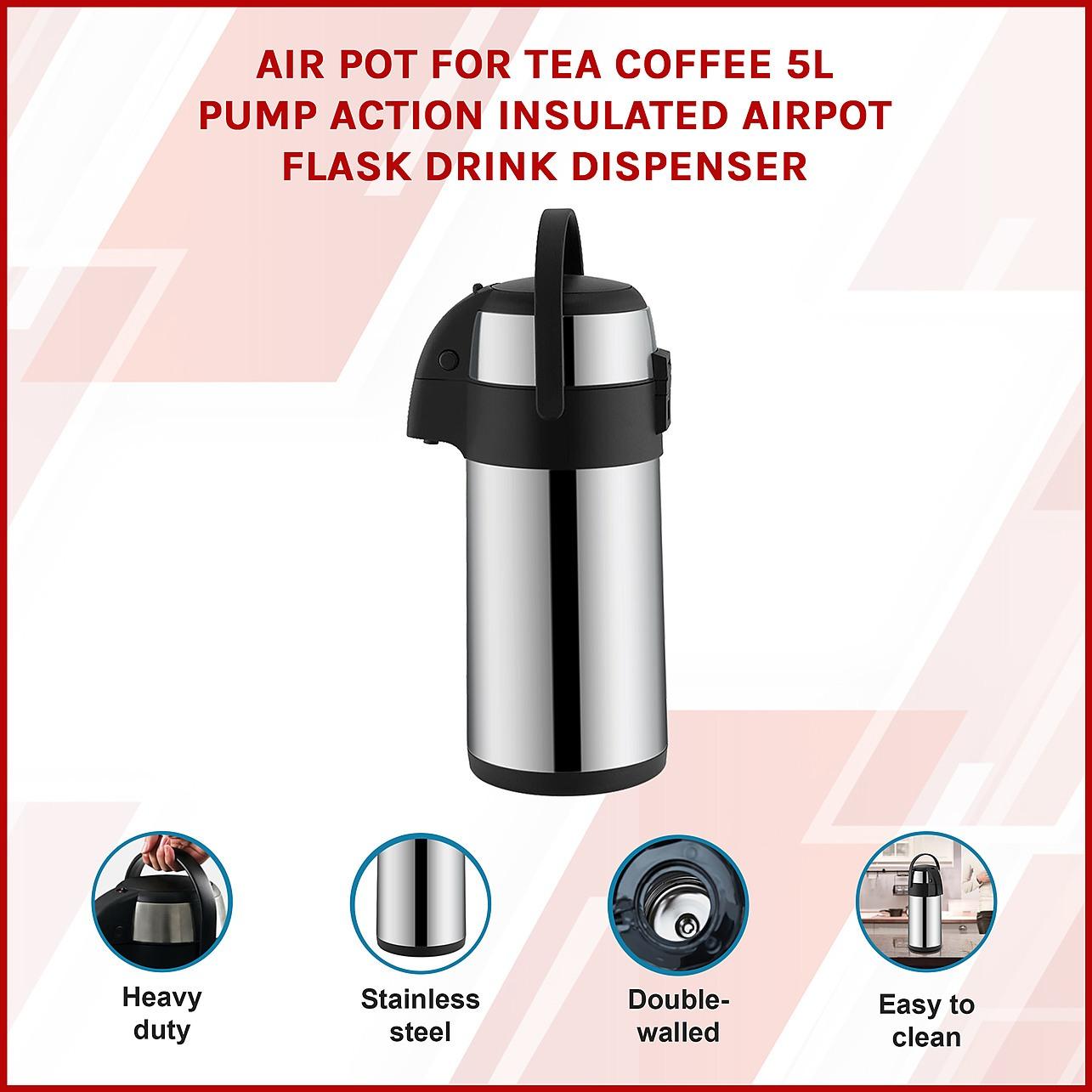 5L Beverage Dispenser – Pump Action Stainless Steel Airpot