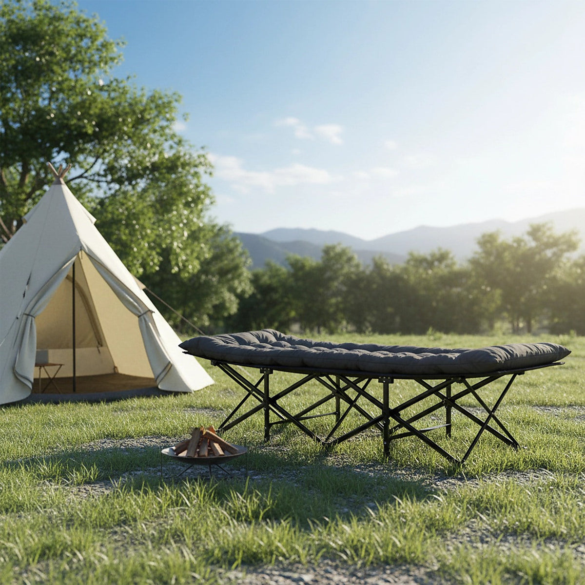 Elevated Camping Cot with Mattress
